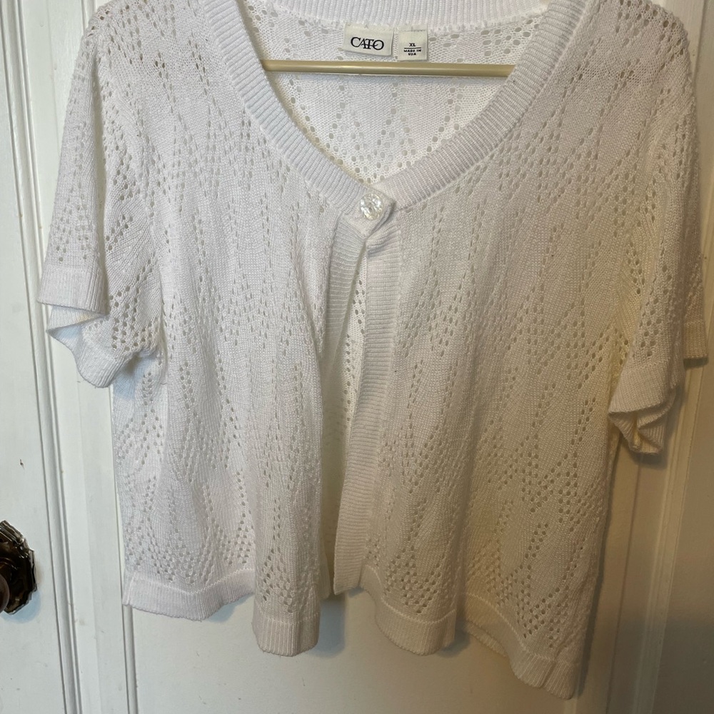 Cato White Knit Women's Short Leave Sweater jacket.